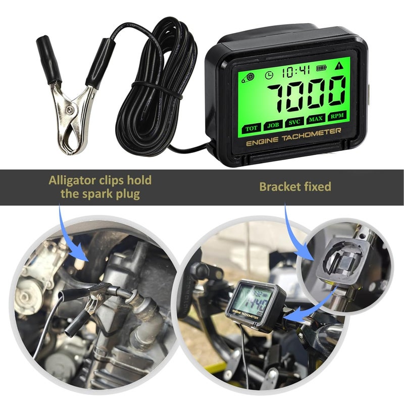 HTPREC Digital Chainsaw Tachometer Motorcycle Pulse Engine Tachometer Adjustable Green Backlight Tacho Meter ATV RPM calibrated Gauge for Lawn Mower Dirt Bike Boat Marine UTV Small Engines - Image 5